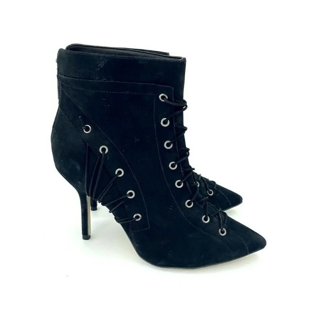 Catherine Malandrino Ankle Booties Black Suede Leather Lace Up SZ 7 New